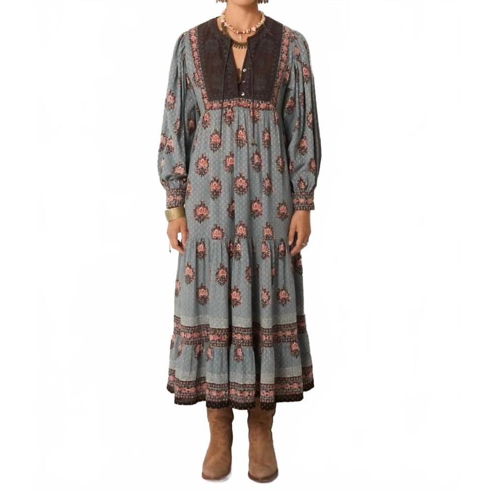 Maison Hotel water lillies allegra dress in cerulean mist